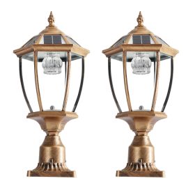 20 H  Golden Solar Powered LED Outdoor Lantern, Vintage Garden Light With Elegant Glass Design For Pathways, Yards, And Patios 2-Pack (Option: Default)