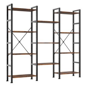 A Wide Bookshelf With Adjustable Shelves, Which Can Be Transformed Into An Industrial-style Display Unit With Three Columns And Four Layers. (Option: BROWN)