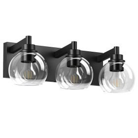 Bathroom Vanity Light,Modern 3-Light Bathroom Lighting Fixtures Over Mirror With Clear Glass Shade And Metal Base,Matte Black Bathroom Lighting (Option: Default)
