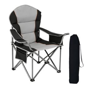 Oversized Camping Folding Chair, Heavy Duty Padded Chair With Cup Holder Storage And Cooler Bag, 5000 LBS Steel Frame, Portable For Outdoor (Option: Black grey)