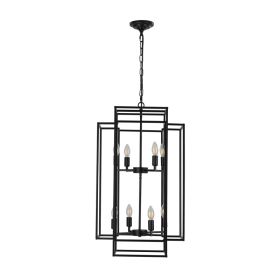 18in Modern 8-Light Black Geometric Pendant Chandelier, Industrial Metal Frame, Adjustable Hanging Light For Living Room, Dining Room, Kitchen,No (Option: Default)