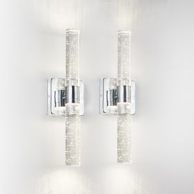 17in  H Contemporary Crystal Wall Light, Chrome Finish With Bubble Crystal, 2-Light Sconce For Bathroom, Bedroom, Hallway - Modern Indoor Lightin (Option: Default)