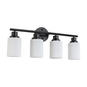 24 Modern 4-Light Vanity Bathroom Mirror Light, Frosted White Glass With Black Iron Frame, Contemporary Wall Sconce For Bedroom, Bathroom, And Dr (Option: Default)