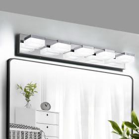 Modern Chrome LED Vanity Light, 5-Lights Wall Sconce For Bathroom And Mirror, Sleek Minimalist Design, Energy-Efficient, Easy To Install (Option: Default)