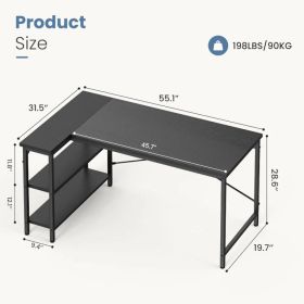 L-shaped Office Desk, 39-55inch Computer Desk, Writing Work Desk With Reversible Storage Rack (Option: Black55in)